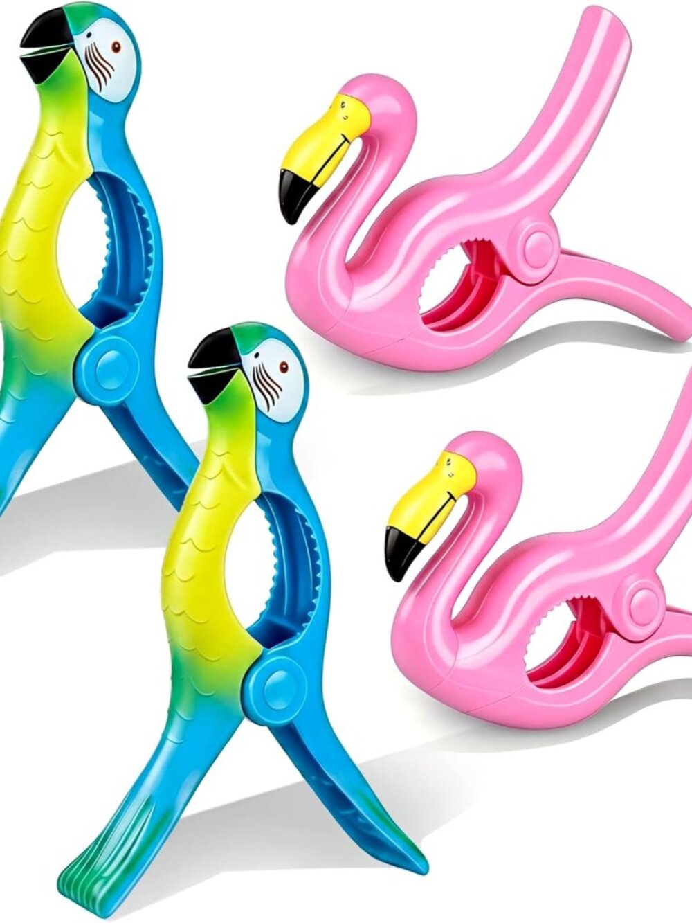 4 Pcs Beach Towel Clips, Parrot, Flamingo, Blue, Pink